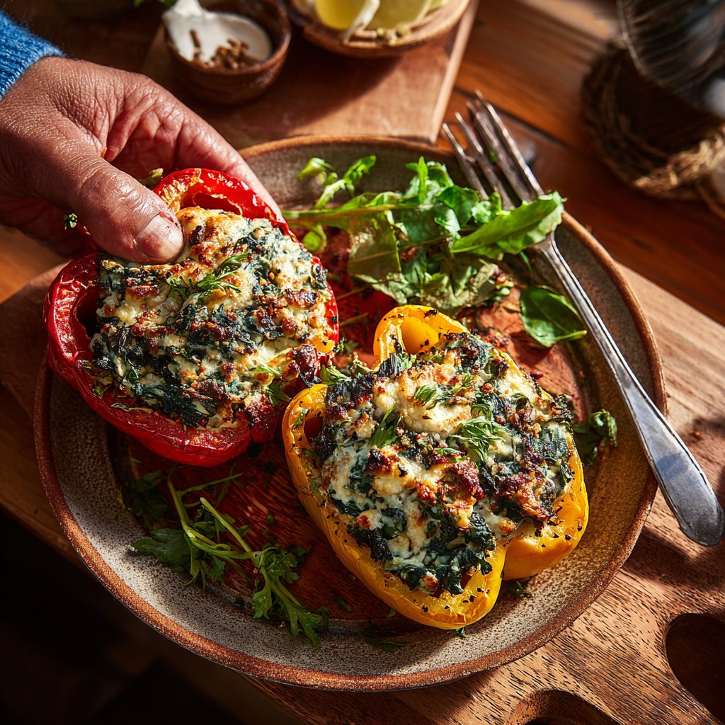 Turkey & Spinach Cottage Cheese Stuffed Peppers